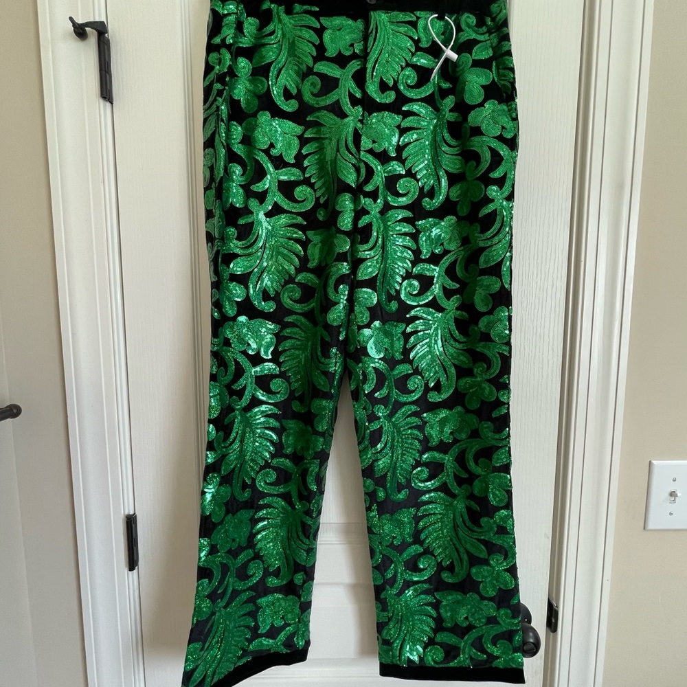 PJYTRL | NWT | Pants | Medium | Green Sequin & Black Velvet | Unisex